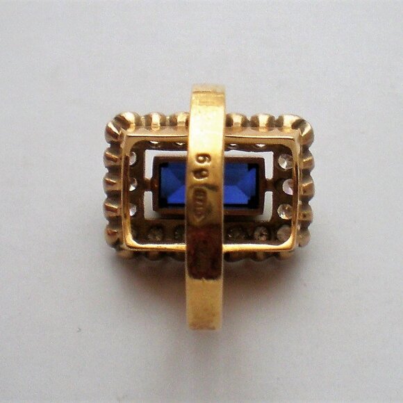 Vintage Russian USSR 18K 750 Yellow White Gold Sapphire Diamond Cluster Ring - Picture 7 of 13